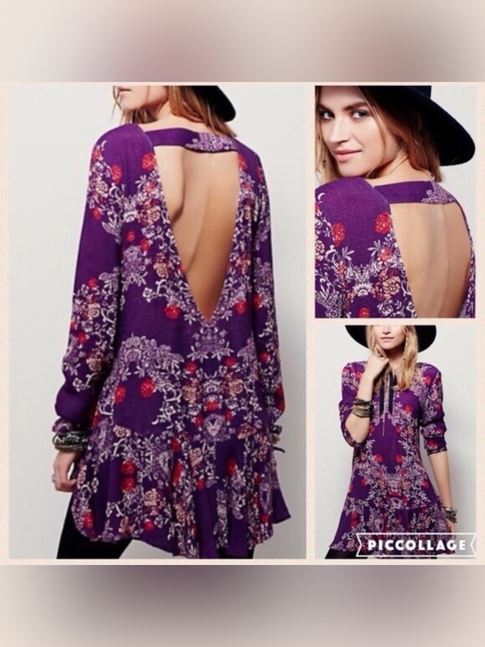 Free People Purple Floral Backless Boho Tunic Dress